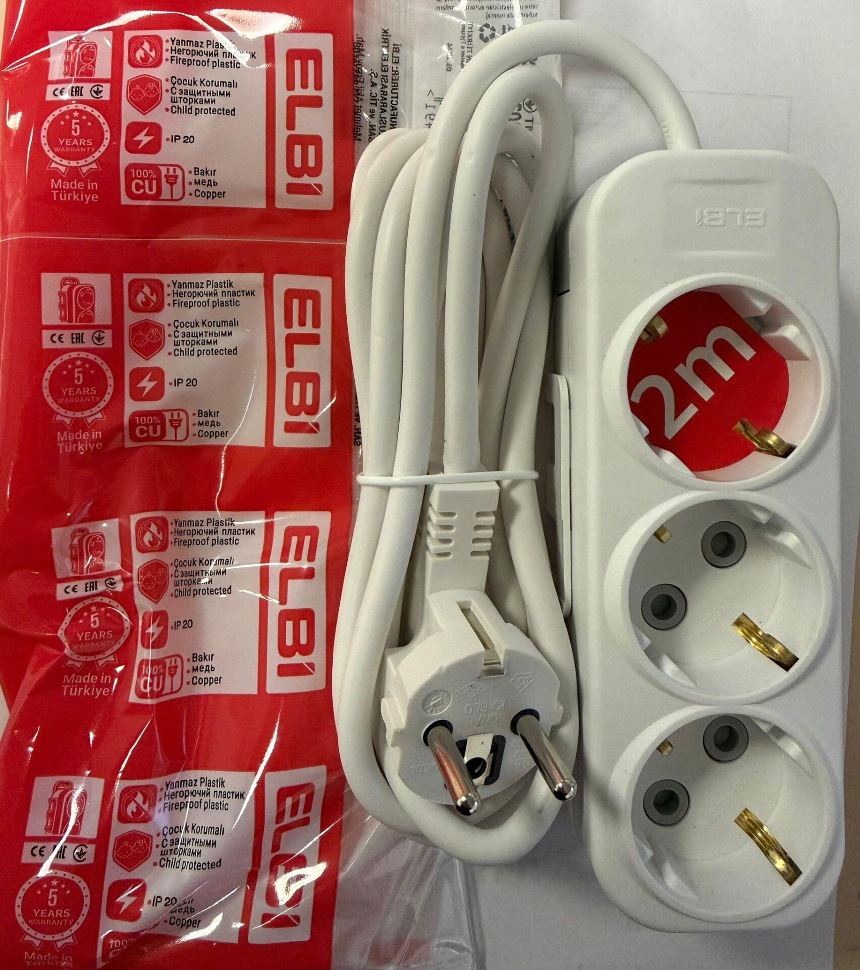 ELBİ 3 LÜ 2 METRE 3X1 ÇOCUK KORUMALI KABLOLU PRİZ
