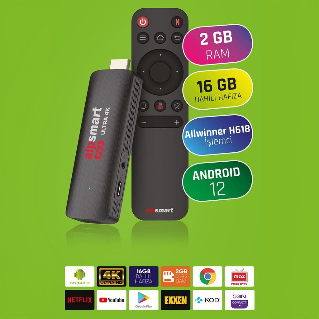 ALPSMART AS-515 ANDROID 12 STICK 2GB RAM 16 GB HAFIZA TV BOX