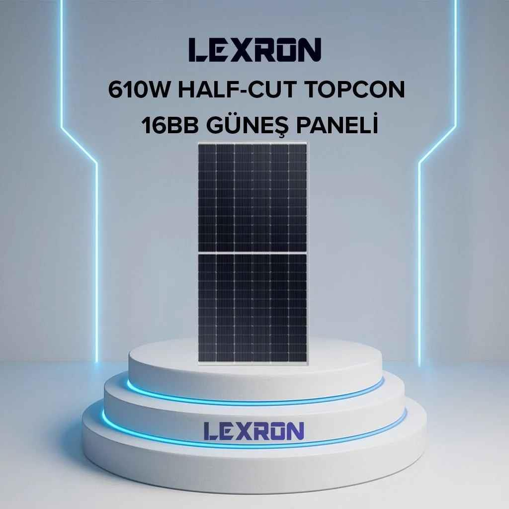 GÜNEŞ PANELİ 610 WATT-144 HÜCRE TOPCON HALF CUT 28kg-2278x1134x35 CM LEXRON