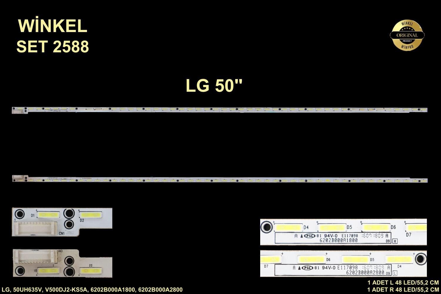 TV LED BAR -2588 2 Lİ ÇUBUK-6202B000A1800-V500DJ2-KS5A-50UH635V-ELED 639-WİNKEL