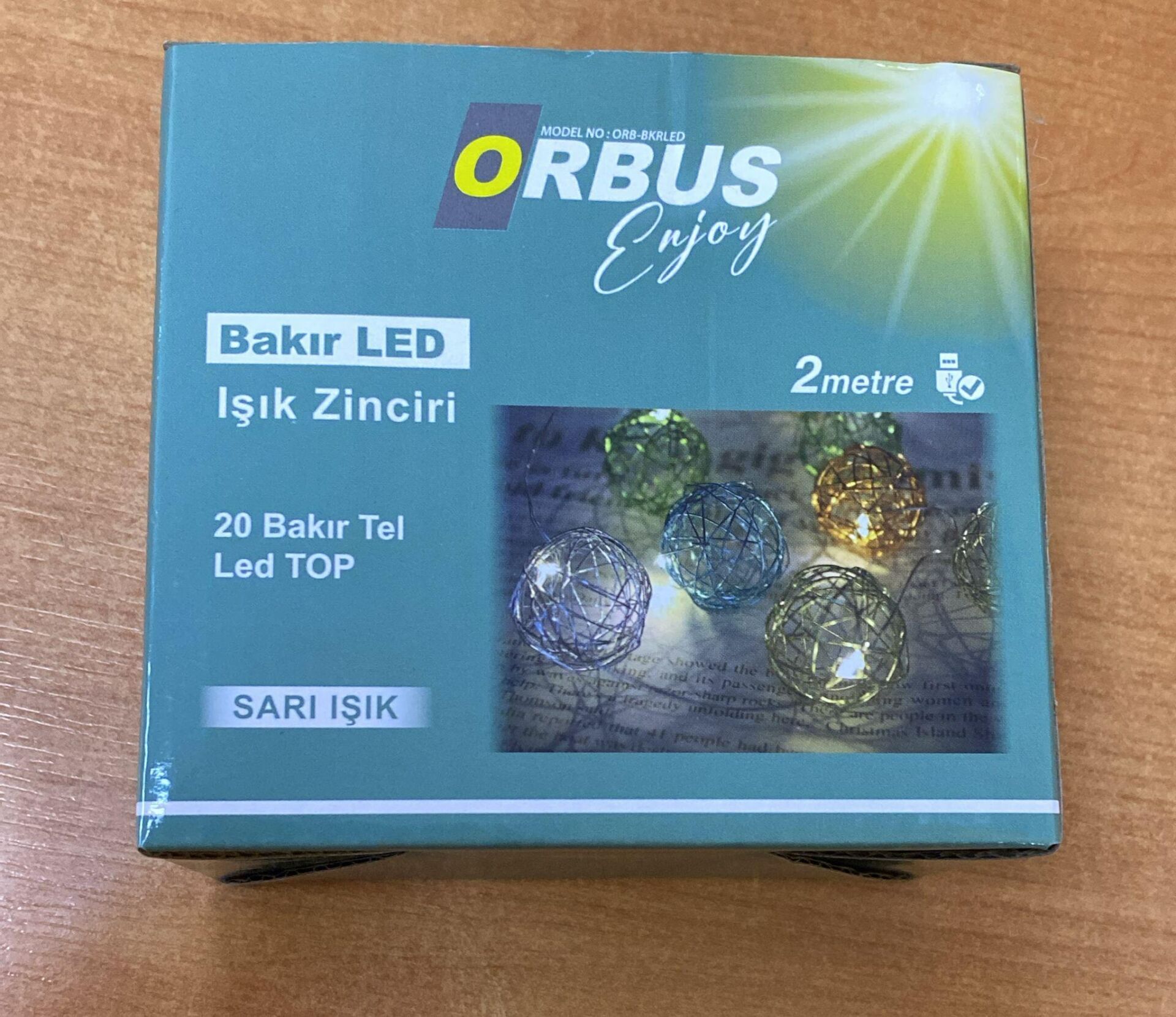 ORBUS 20 'Lİ METAL TOP LED 2mt SARI IŞIK USB'Lİ YILBAŞI SÜSÜ