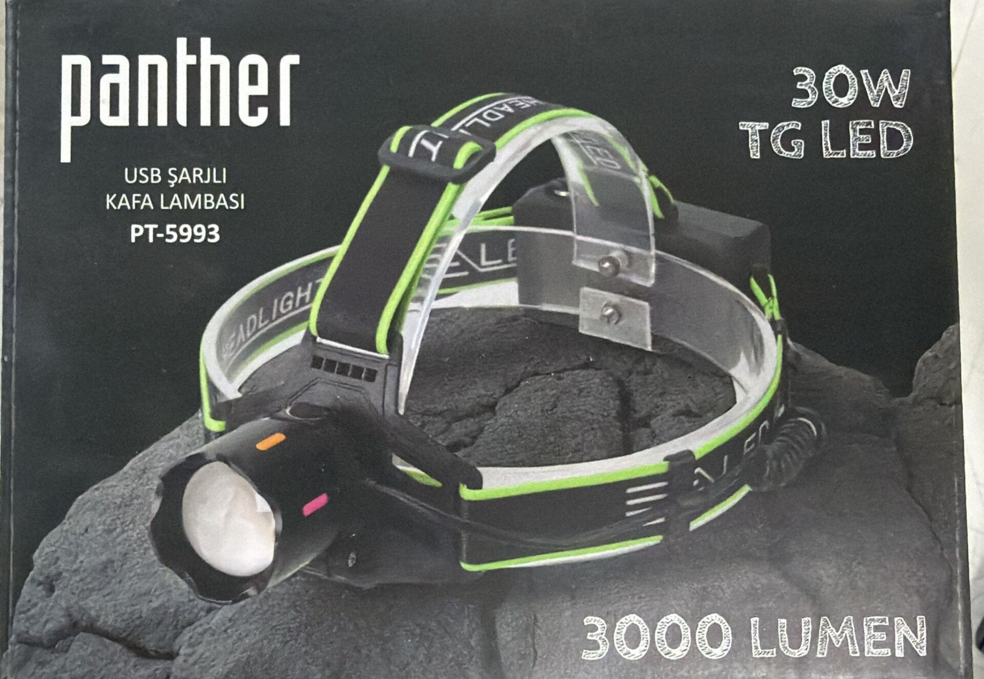 PANTHER PT-5993 USB ŞARJLI 3000 LÜMEN ZOOMLU KAFA LAMBASI