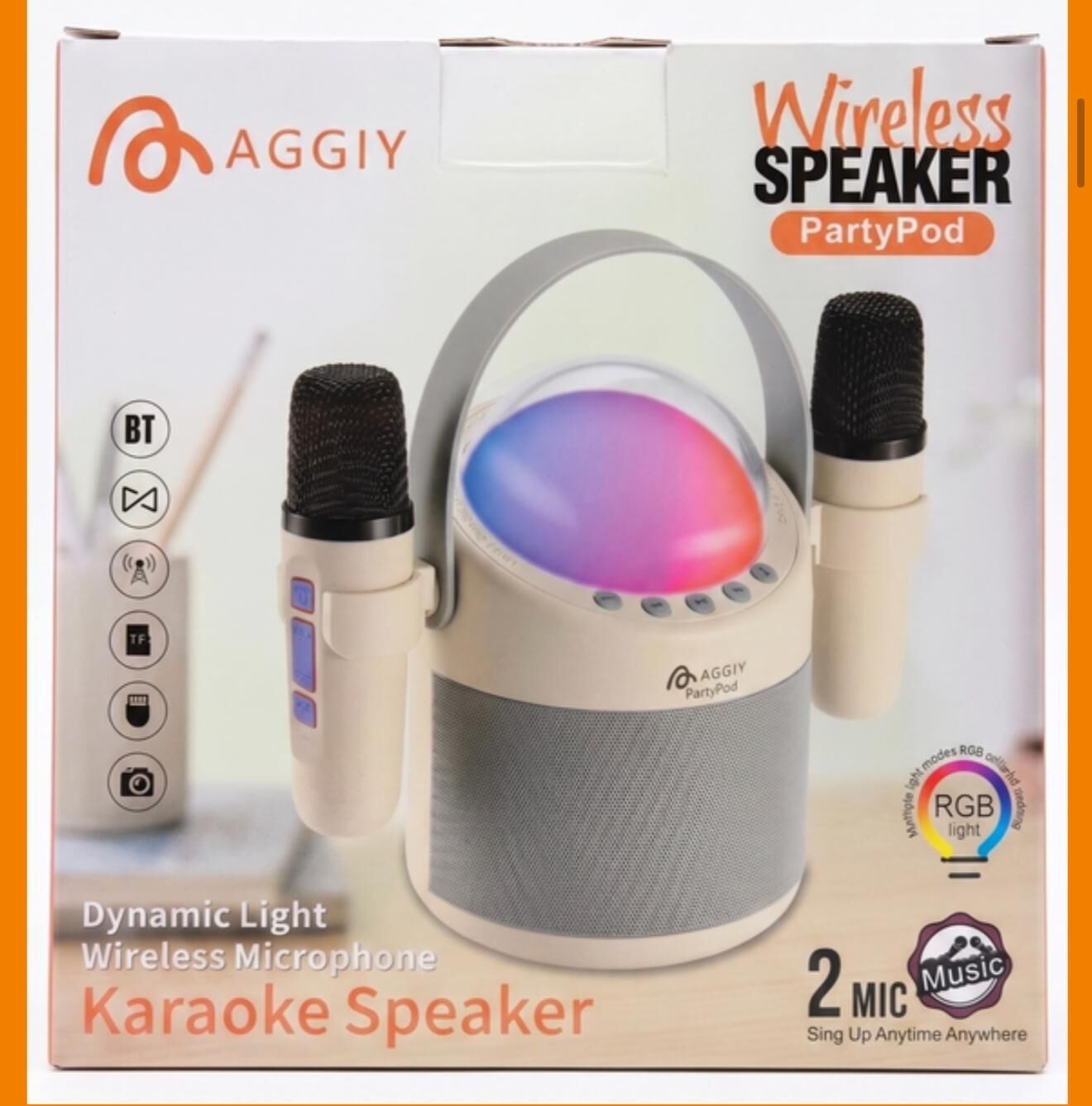 AGGIY PARTYPOD KARAOKE SET 2 KABLOSUZ MİKROFON BLUETOOTH + RGB