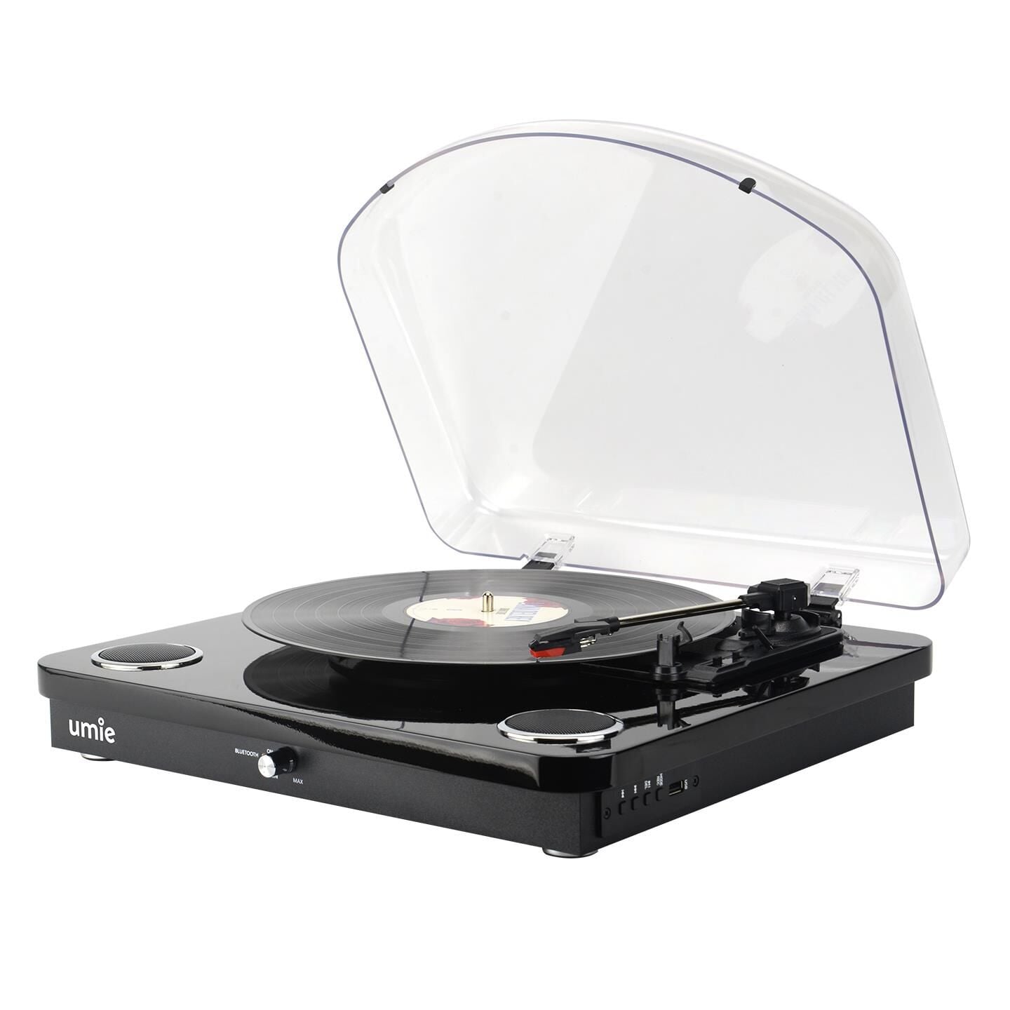 UMİE Bemol Siyah Piano Kaplama 10W BT İN, BT OUT, RCA, USB Özellikli Nostaljik Pikap