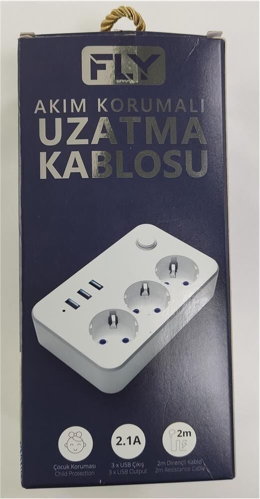 Fly 3406-01 3lü Anahtarlı 2.1A 3Usb Şarj Çıkışı 2mt Anahtarlı Akım Korumalı Priz Çocuk Kor