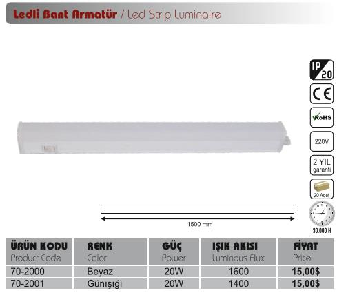 HELİOS LED BANT ARMATÜR GÜNIŞIĞI 20 WATT 702001