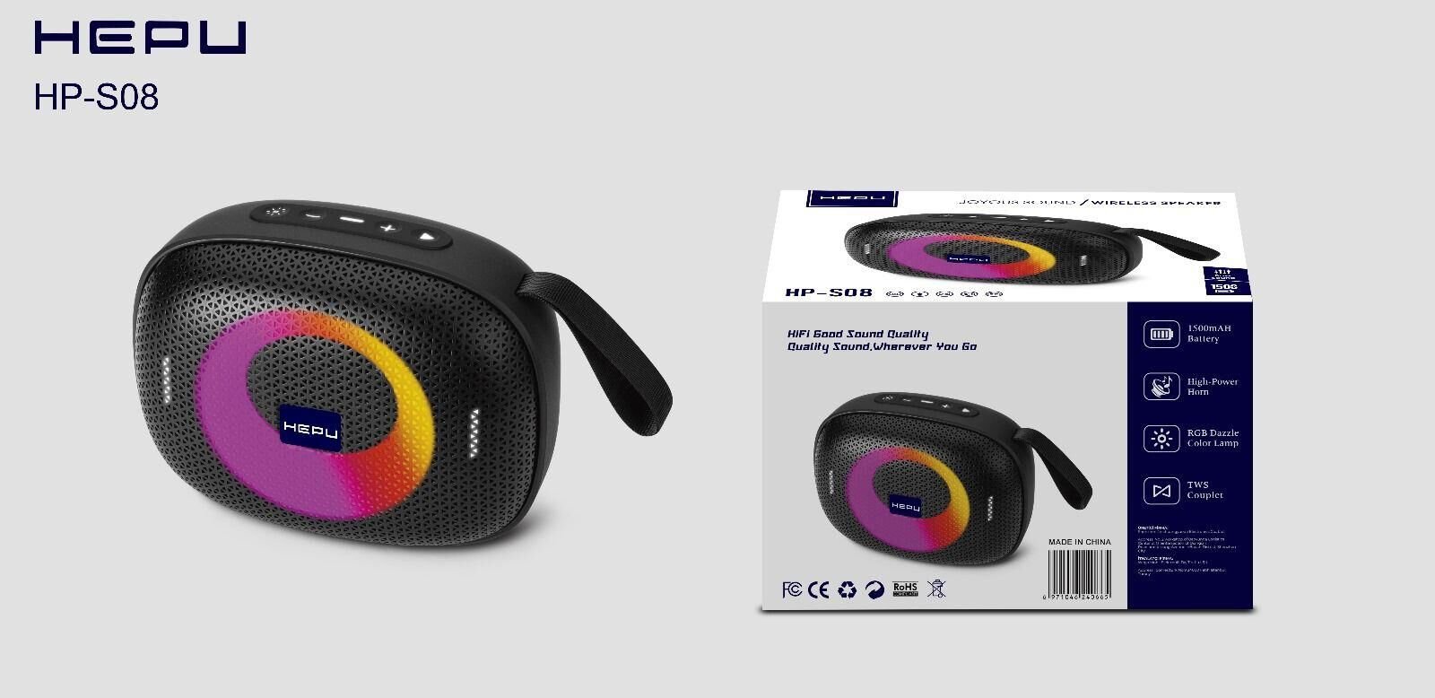 HEPU S08 BLUETOOTH USB ŞARJLI RGB IŞIKLI MÜZİK KUTUSU