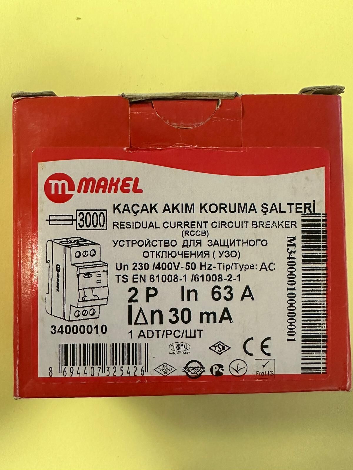 KAÇAK AKIM KORUMA 2X 63 A 30MA MAKEL KOD 34000010
