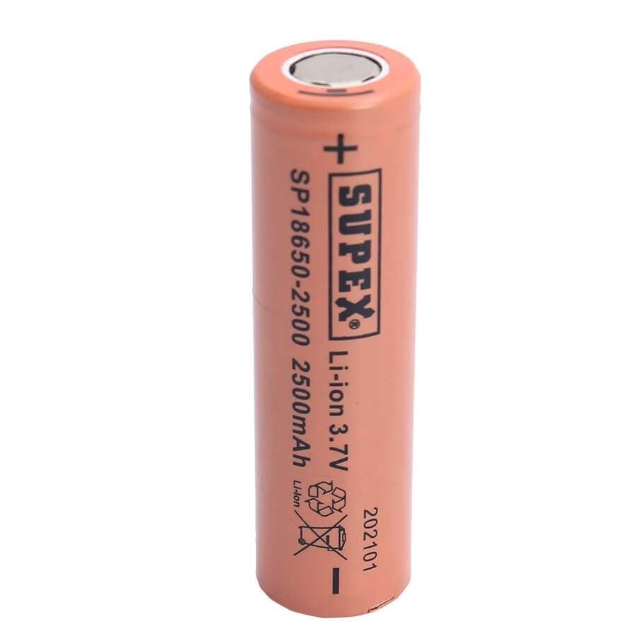 18650 3.7 VOLT 2500 MA LİTYUM ION DÜZ KAFA ŞARJLI PİL SUPEX 1 ADET FİYATIDIR