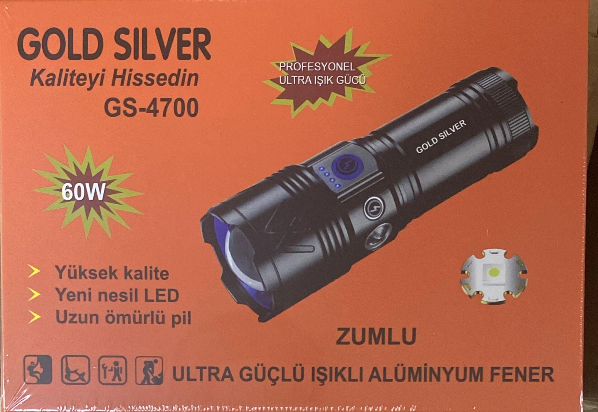 GOLDSILVER GS-4700 60 WATT  ŞARJLI EL FENERİ