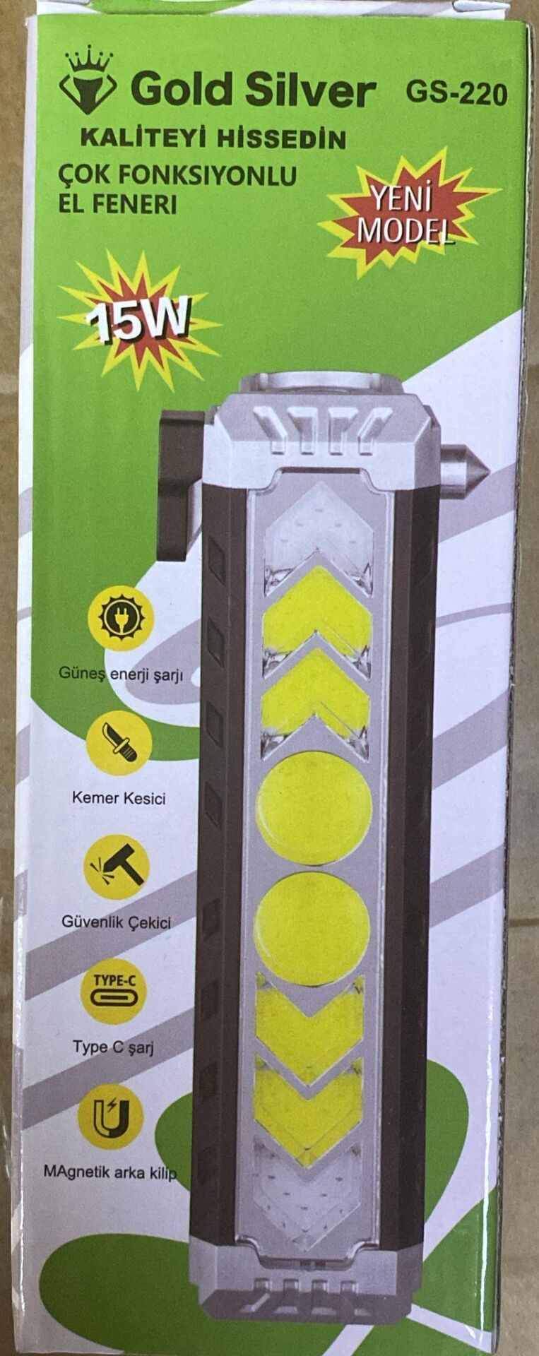 GOLDSILVER GS-220 15 WATT SOLAR GÜNEŞ PANELLİ ŞARJLI EL FENERİ