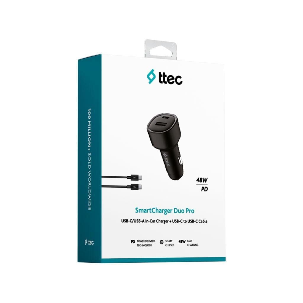 TTec 2CKP02CS SmartCharger Duo PD 48W Araç Hızlı Şarj Aleti USB-C+USB-A - USB-C-USB-C 3A K