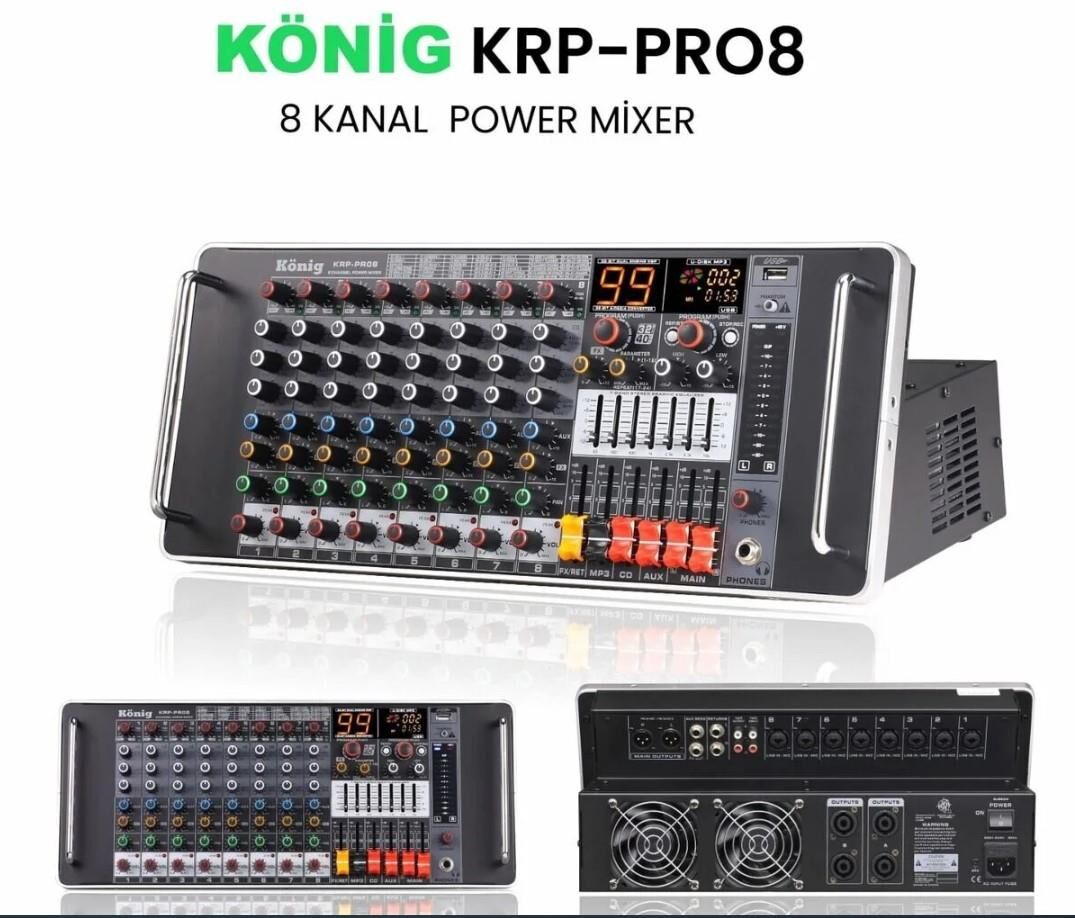 KÖNİG KRP-PRO 8 KANAL 2X550 WATT USB+BT POWER MİXER KÜP ANFİ