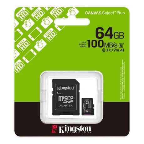 Kingston SDCS3/64GB 64GB microSDXC Canvas Select Plus Gen3 100MB/s A1 Card + Hafıza Kartı
