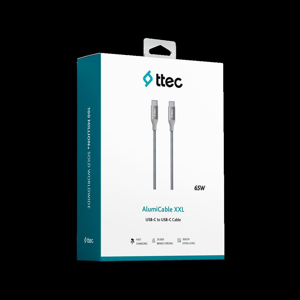 TTec 2DK52UG AlumiCable USB-C - USB-C 300cm 65W PD/QC Hızlı Şarj/Data Kablosu Uzay Grisi U