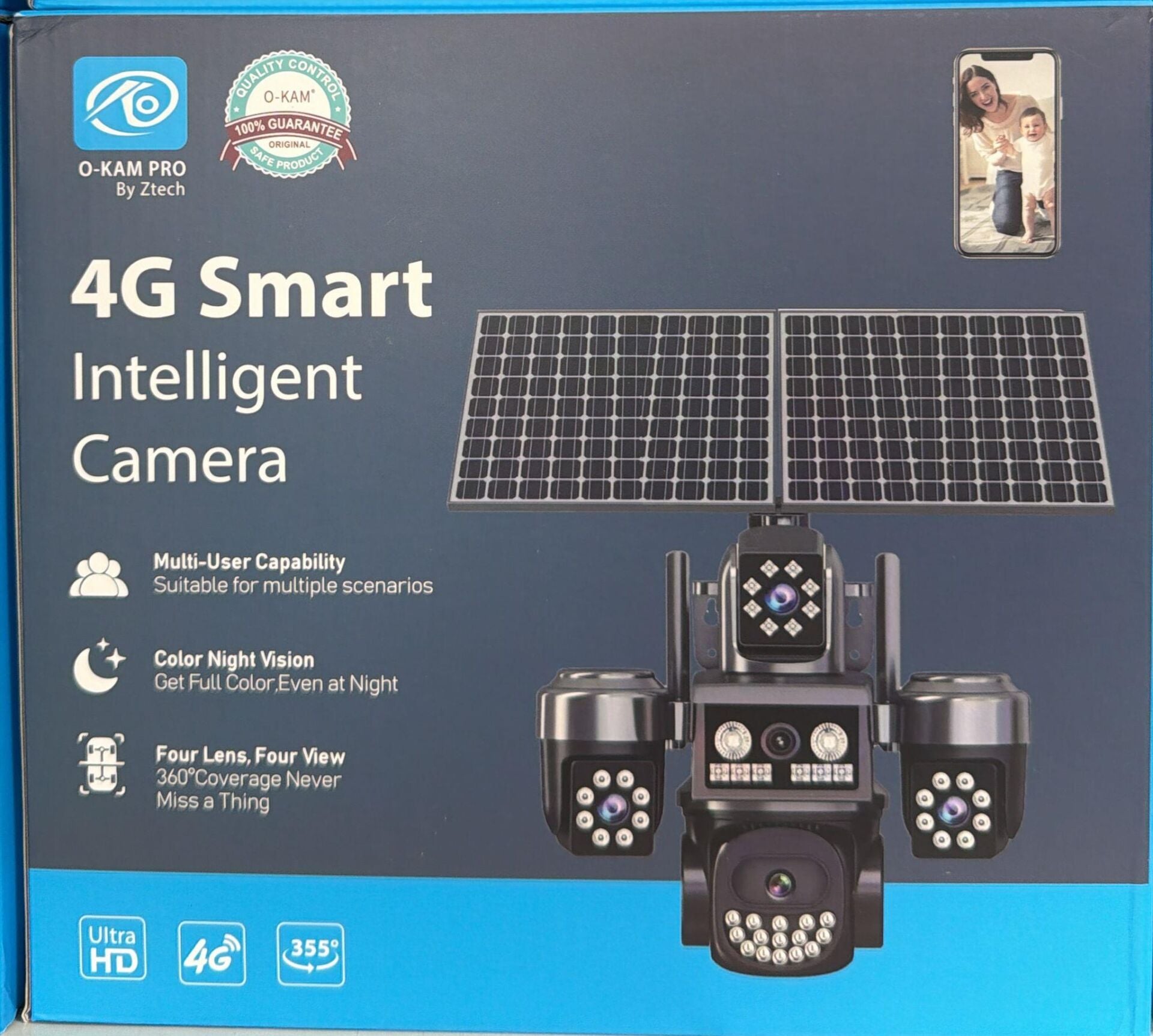 O-KAM OK-332 4 LENS ÇİFT PANEL 24SAAT ÇALIŞMA 4G SİM KARTLI IP KAMERA