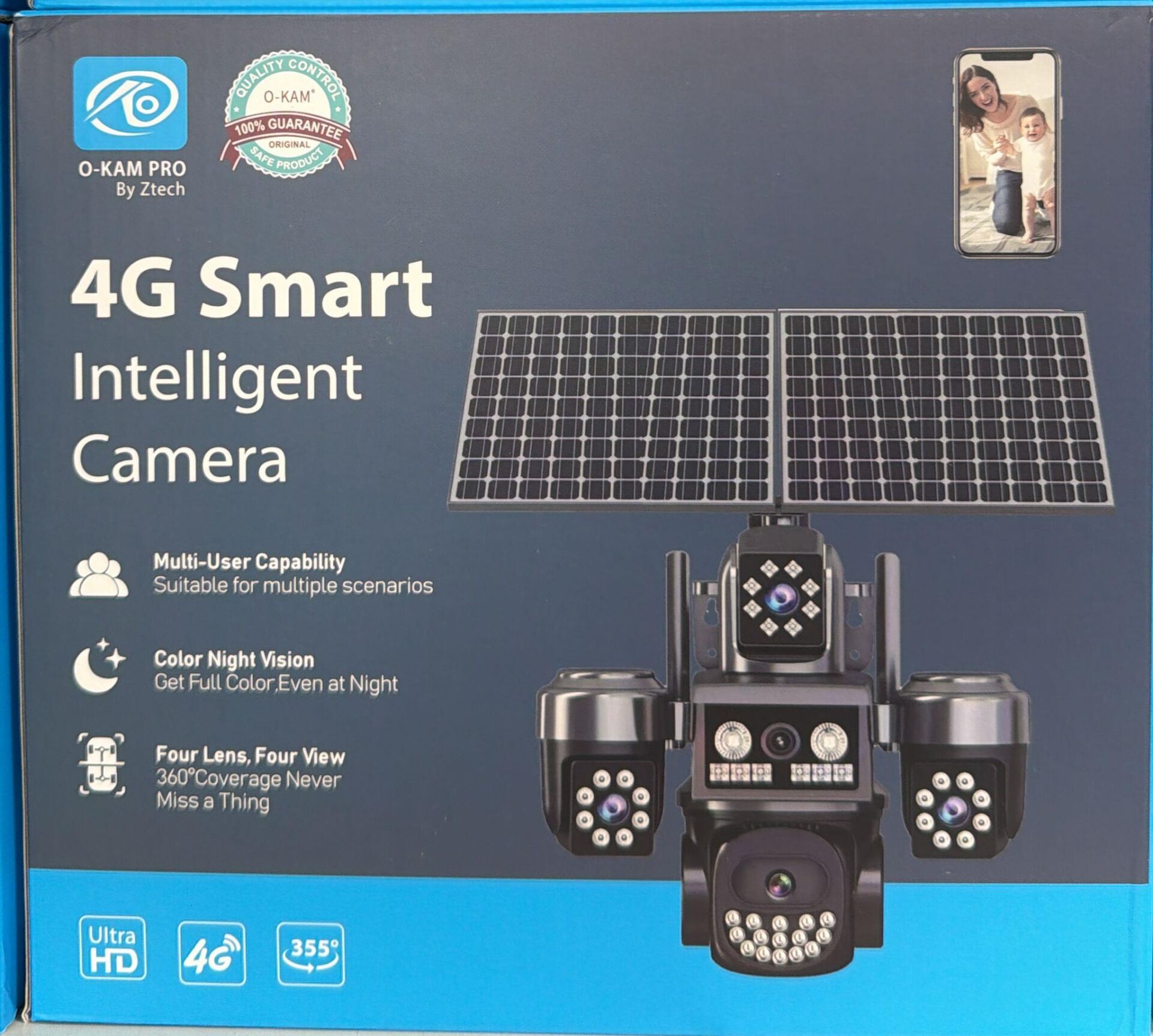 O-KAM OK-332 4 LENS ÇİFT PANEL 24SAAT ÇALIŞMA 4G SİM KARTLI IP KAMERA