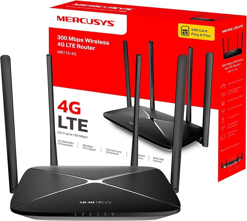 Tp-Link Mercusys MB115-4G 3 Port 300 Mbps Mobil Modem Sim Kartlı Tak Çalıştır Modem