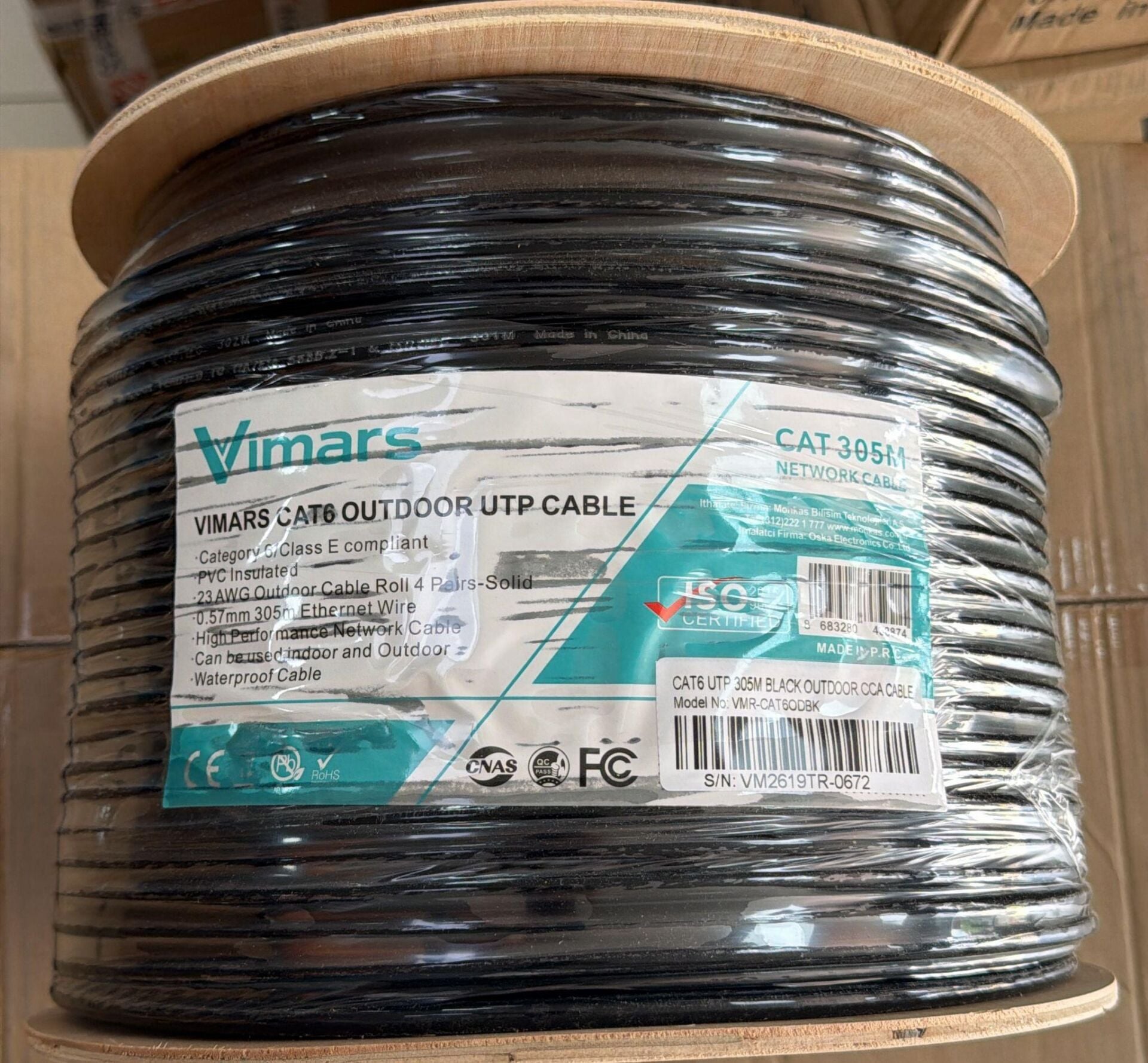 CAT 6 VİMARS 23AWG 305M OUTDOOR DIŞ MEKAN 0,57MM SİYAH UTP KABLO