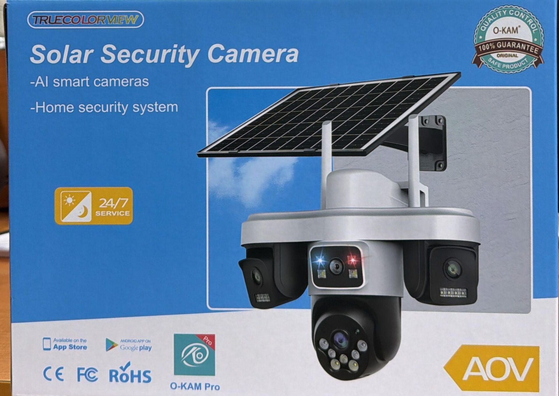 O-KAM OK-301 4G SİM KARTLI Solar Büyük Panel 4+4+4 - 12MP PTZ 3 Lens Köşeler Ayarlı Kamera