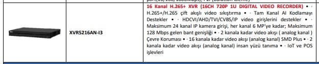 KAYIT CİHAZI Dahua XVR5216AN-I3 16 Kanal HDCVI 5Mp