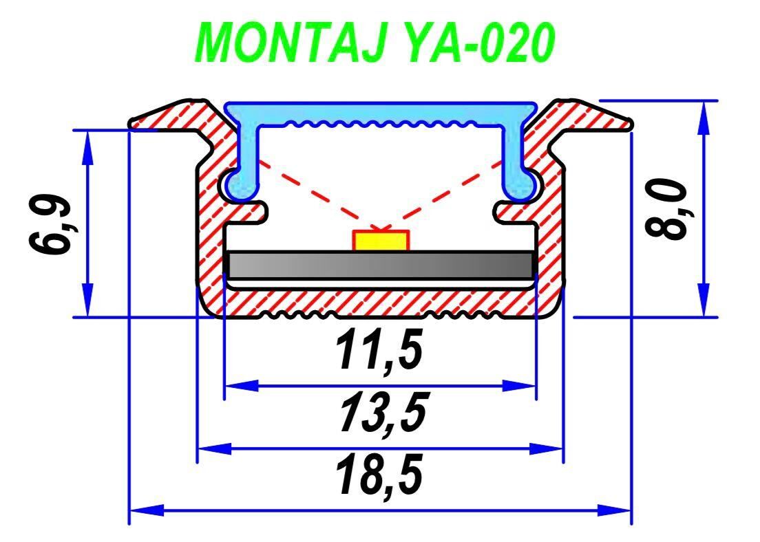 ALİMİNYUM LED PROFİL KASASI YA-020 KASA+CAM DAHİL 255 CM 1 BOY  FİYATIDIR