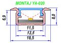 ALİMİNYUM LED PROFİL KASASI YA-020 C KASA+CAM DAHİL 255 CM 1 BOY  FİYATIDIR-YANAKLI