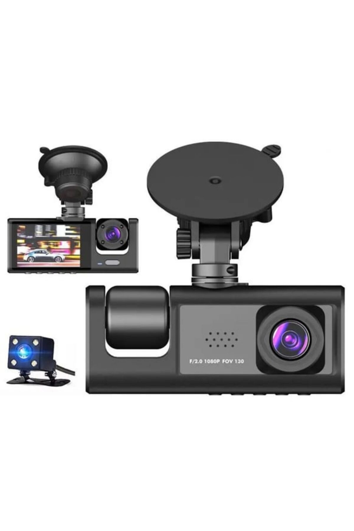 BLİC BLM-86 ARAÇ KAMERASI 3'' EKRAN + WİFİ + SES + FULLHD + ÜÇ KAMERA+ 170 DERECE GENİŞ AÇ