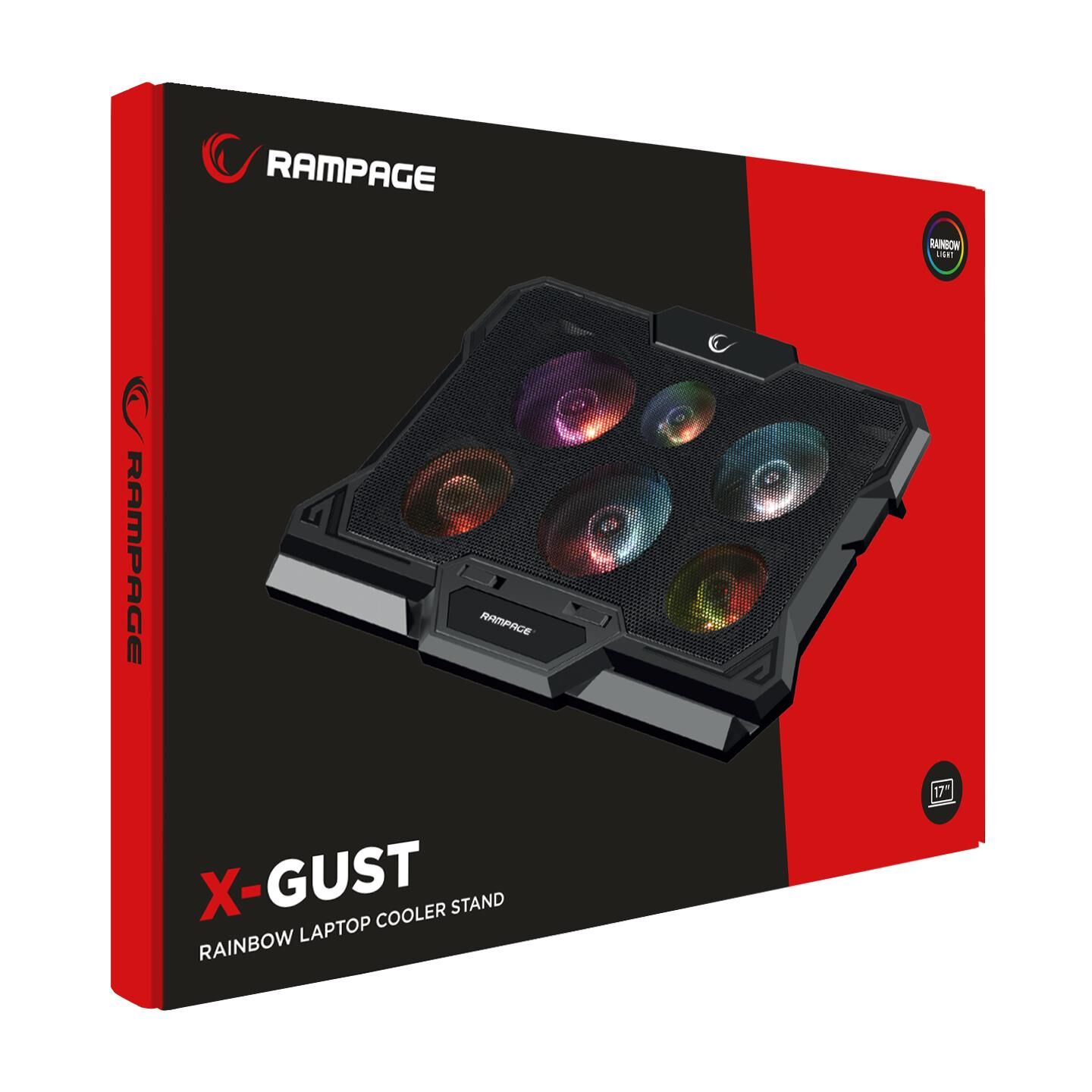 Rampage AD-RC10 X-GUST Siyah 6 Fanlı Rainbow Işıklandırmalı Notebook Soğutucu Stand