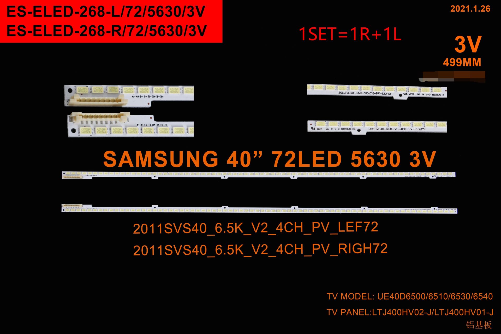 TV LED BAR 2400 2 Lİ CUBUK-UE40D6500-UE40D6510-2011SVS40-WİNKEL