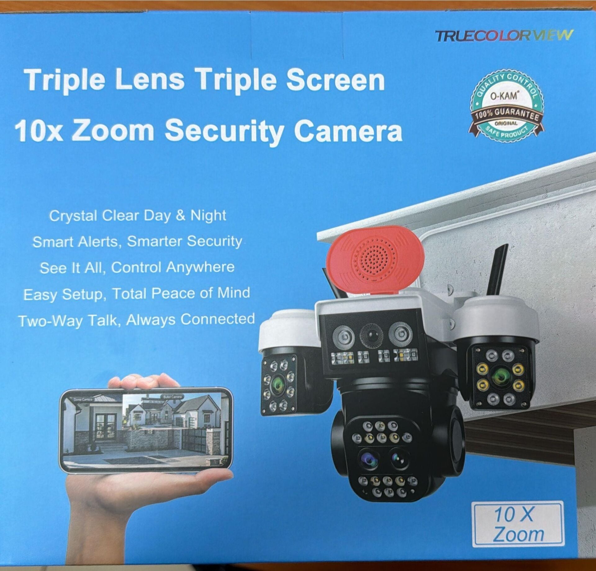 O-KAM 5012 9MP 3 Lens Wifi Kamera Köşeler Lens Siren + ÇAKAR LED + 360Kamera 3+3+3MP