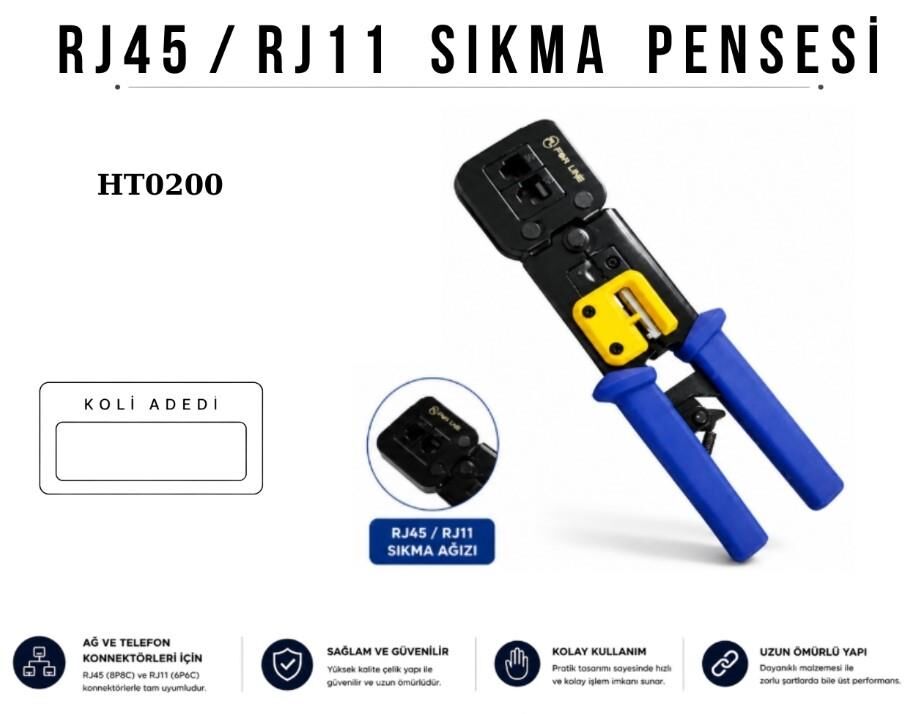 SOKET PENSESİ HT0200 RJ45/RJ11 Yeni Nesil İkili Pense