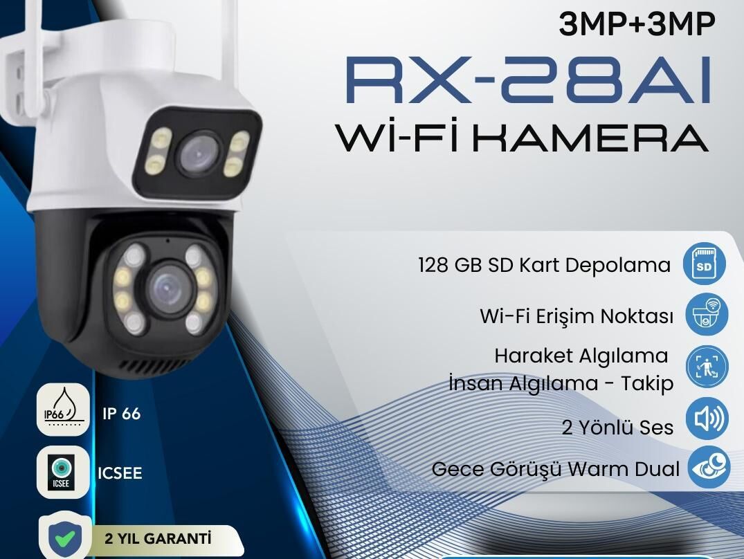 X5 TECH RX-28AI 3+3MP WİFİ ÇİFT LENS FULL HD SESLİ IP KAMERA