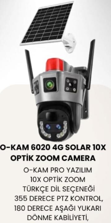O-KAM 6020 4G SOLAR 2 LENS 3 GÖRÜNTÜ 10X OPTİK ZOOM KAMERA