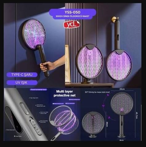 YCL YSS-050 20 WATT UV IŞIKLI ŞARJLI KATLANABİLİR MASA ÜSTÜ KULLANIM RAKET SİNEK SAVAR