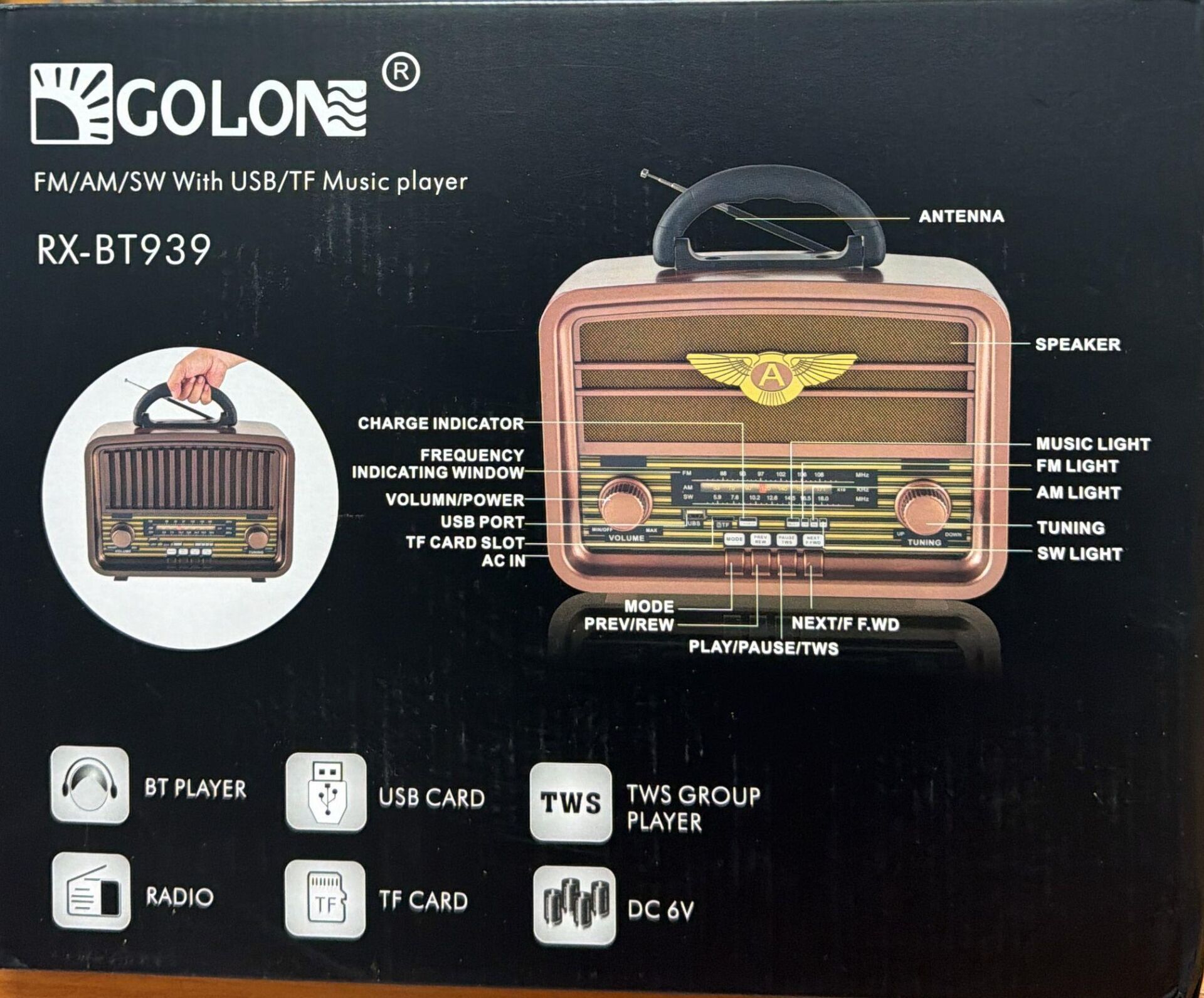 GOLON RX-BT939 BLUETOOTH USB NOSTALJİK ŞARJLI RADYO