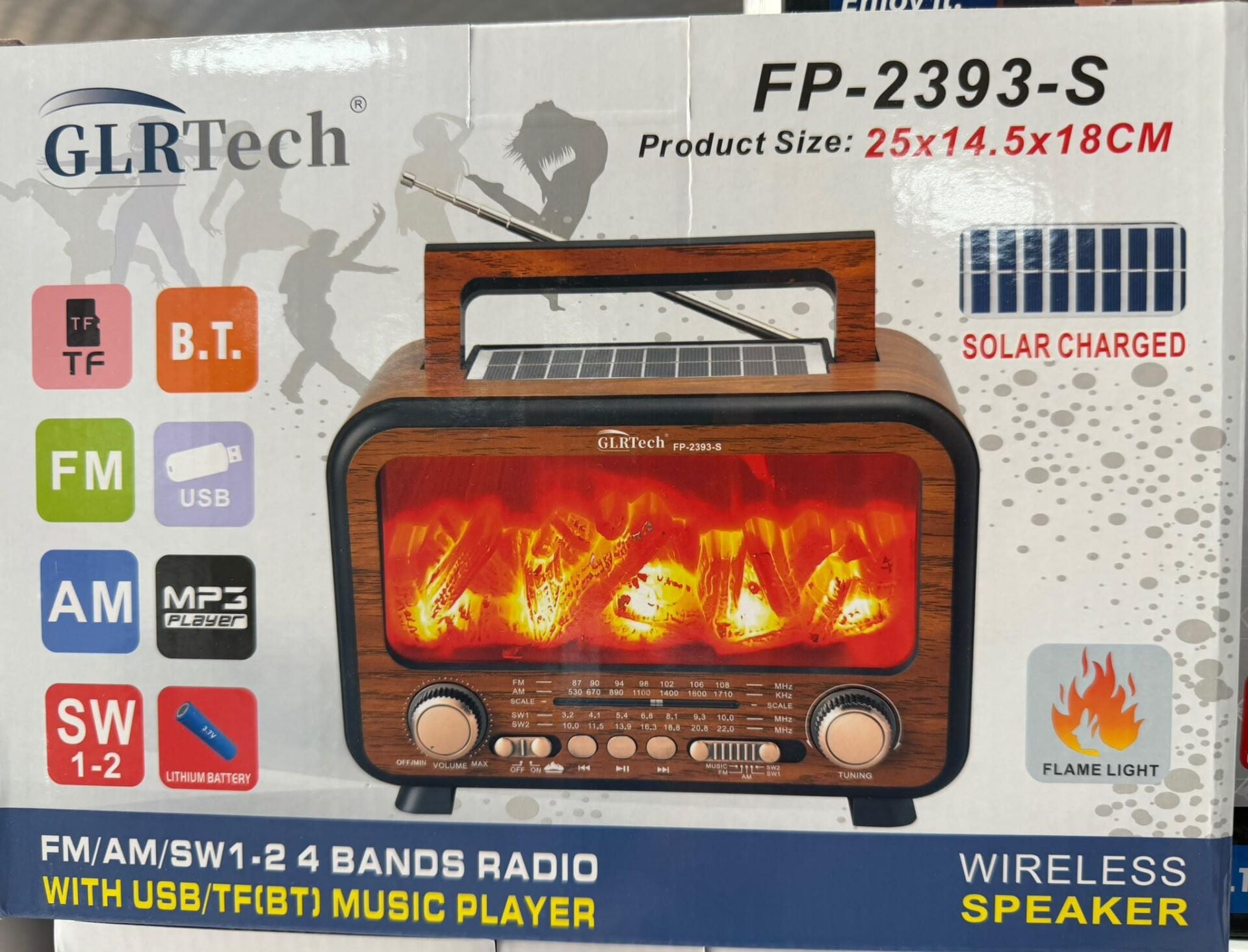 FEPE FP-2393S Solar Güneş Panelli Şömineli - Bluetooth - Usb - Şarjlı Nostaljik Radyo