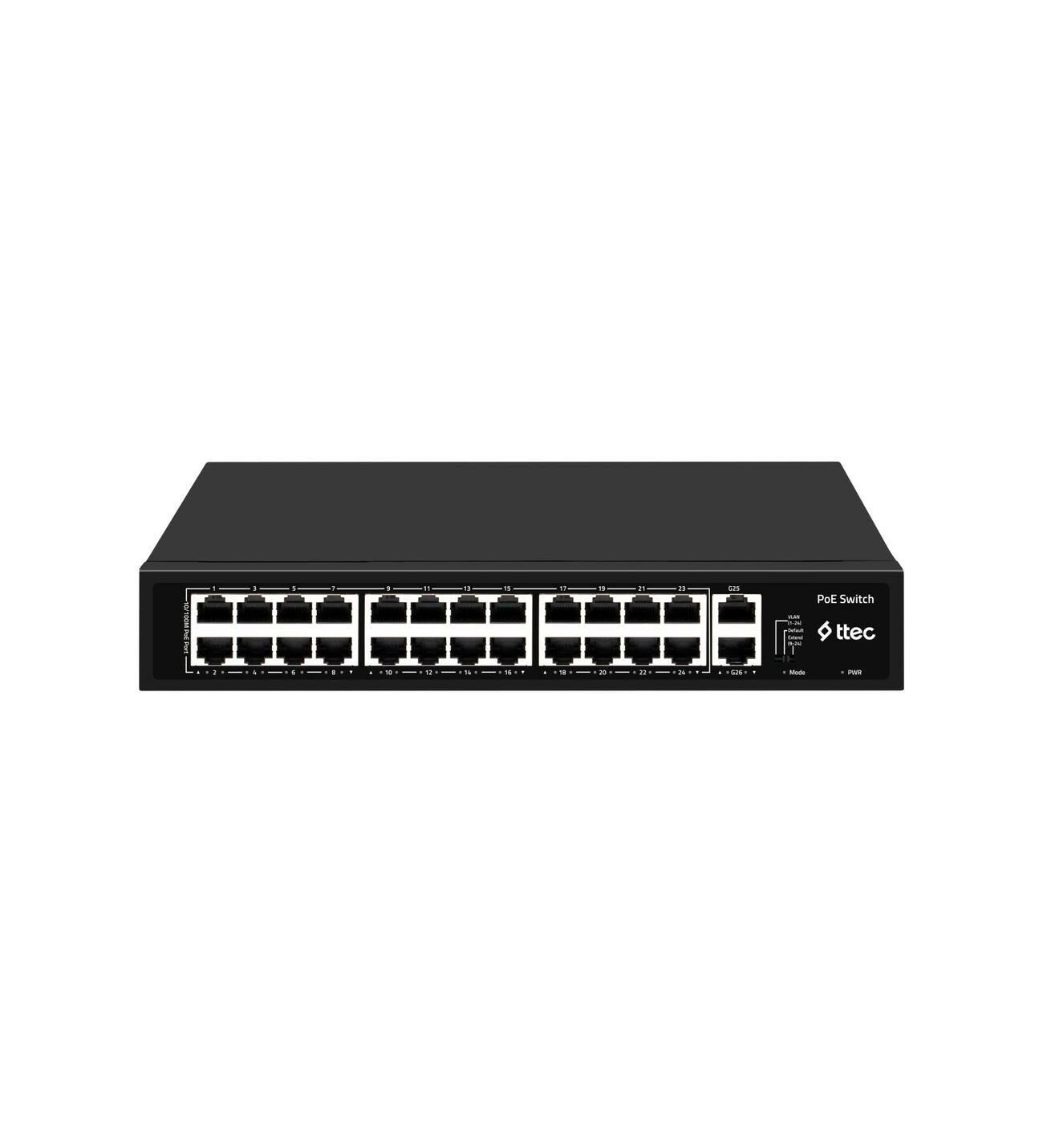 ttec 26300PG 24 Portlu, 10/100 F ast Ethernet, Tak Çalıştır Sw itch, 2 Gigabit Uplink, 24