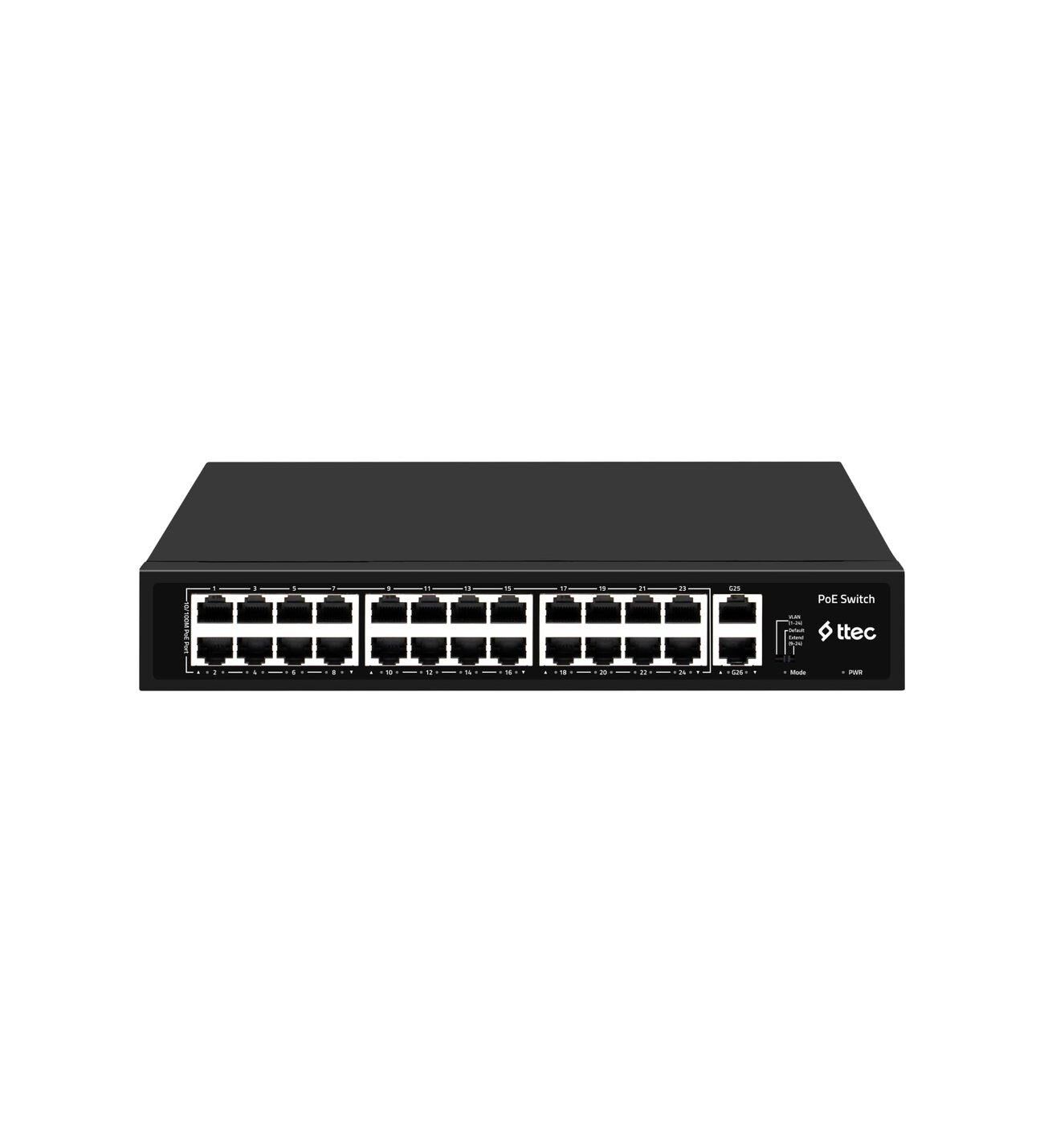 ttec 26300PG 24 Portlu, 10/100 F ast Ethernet, Tak Çalıştır Sw itch, 2 Gigabit Uplink, 24