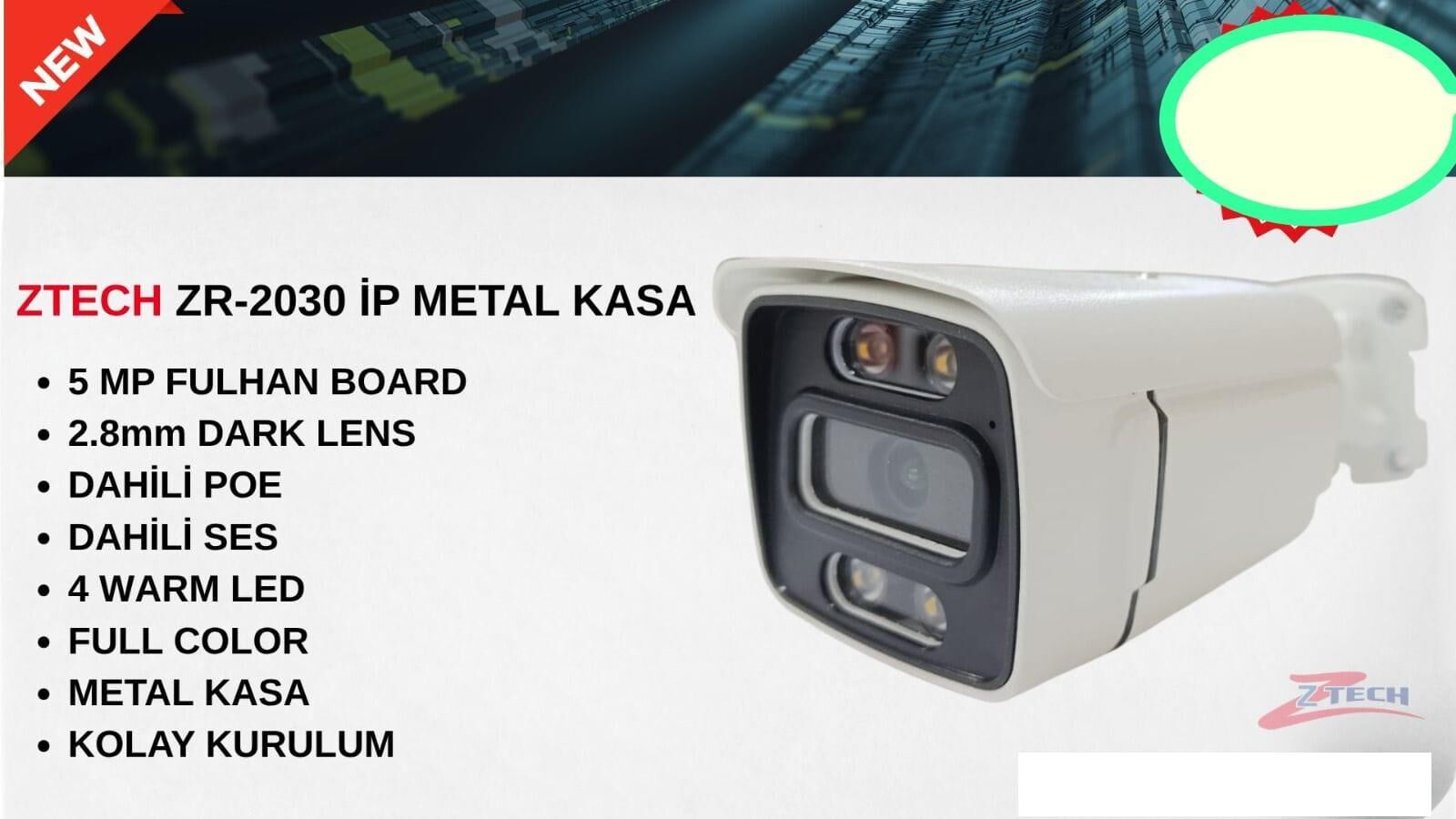 ZTECH ZR-2030 5MP 4WARMLED FULLCOLOR IŞIKLI + MİKROFON BULLET DIŞ MEKAN METAL IP KAMERA