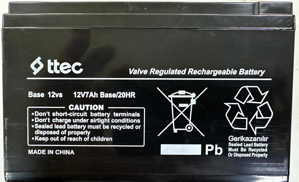 12 VOLT 7 AMPER BASE AKÜ TTEC 151x65x94 1750 GR