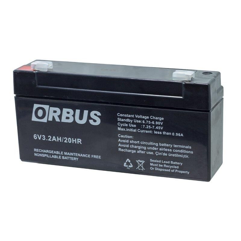 6 VOLT 3.2 AMPER YATAY AKÜ ORBUS ÖLÇÜLER 125*33*60 mm.0,6 kg