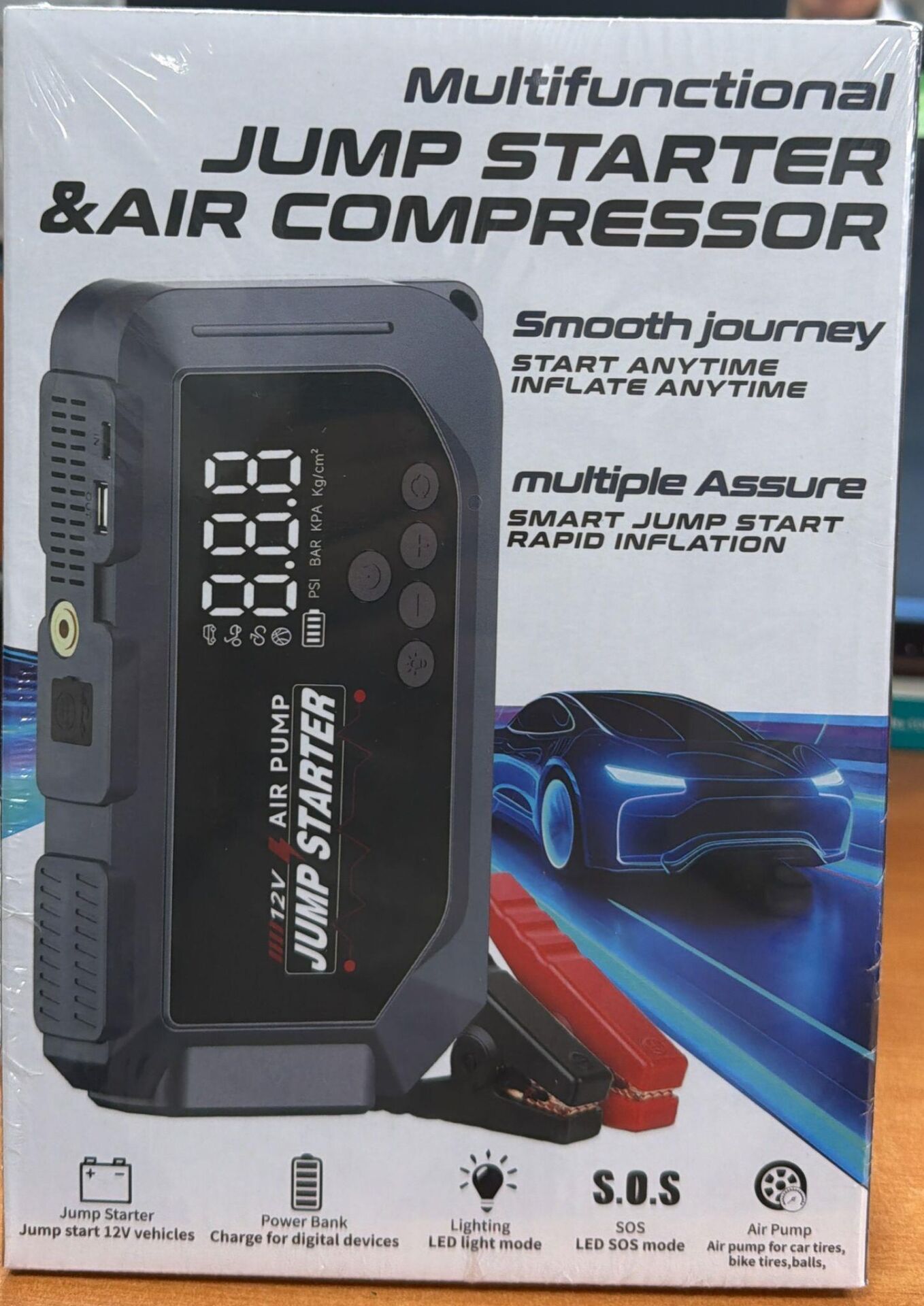 GLR K3 ARAÇ AKÜ TAKVİYE ŞOK CİHAZI + KOMPRESÖR + POWERBANK + EL FENERİ