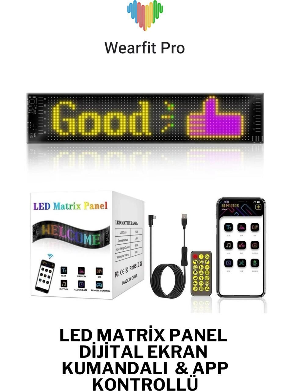 PİXEL LED PANEL 16X192Led 192x1762mm DİJİTAL EKRAN YAZI VE ANİMASYON BANTLI BLUETOOTH