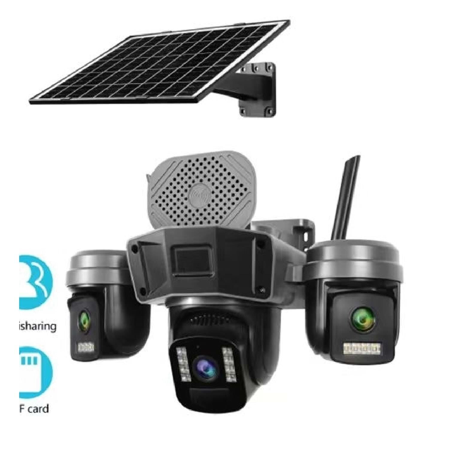 O-KAM OK-310 4G SİM KARTLI Solar Büyük Panel 4+4+4 - 9MP PTZ 3 Lens Köşeler Ayarlı Kamera