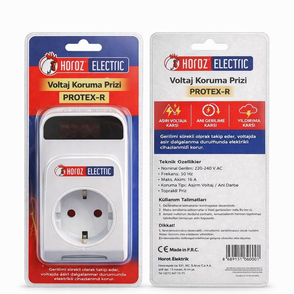 HOROZ AKIM KORUMALI PRİZ PROTEX-R 16 AMPER 220 VOLT DİGİTAL EKRAN