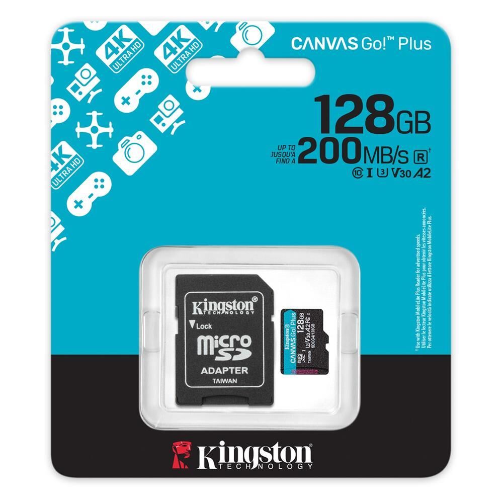 Kingston SDCG4/128GB 128GB microSDXC Canvas Go Plus Gen4 200MB/s A2 U3 V30 Card DRONE