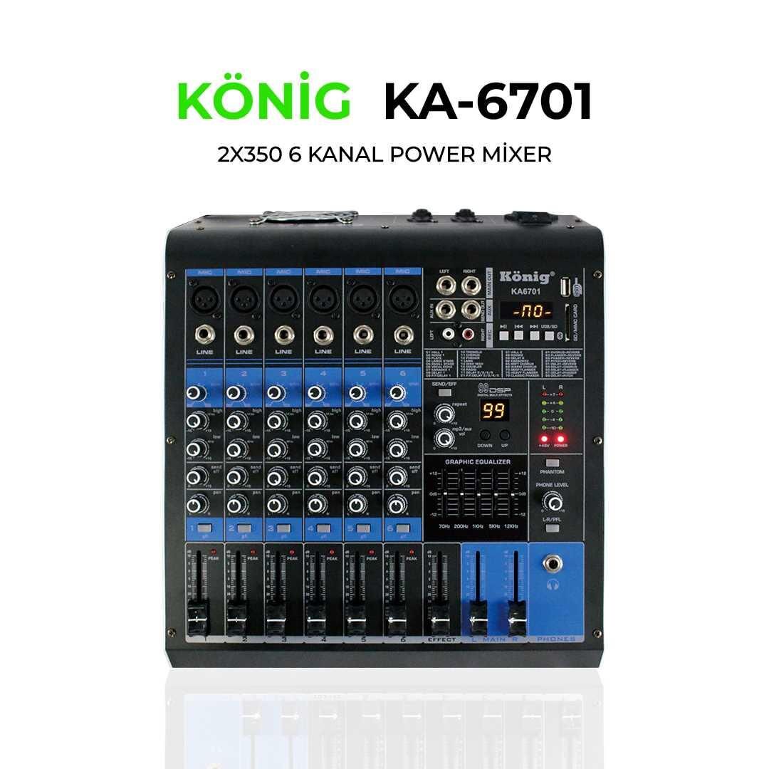 KÖNİG KA-6701 2X350W USB-BT--700 WATT 6 KANAL POWER MİXER