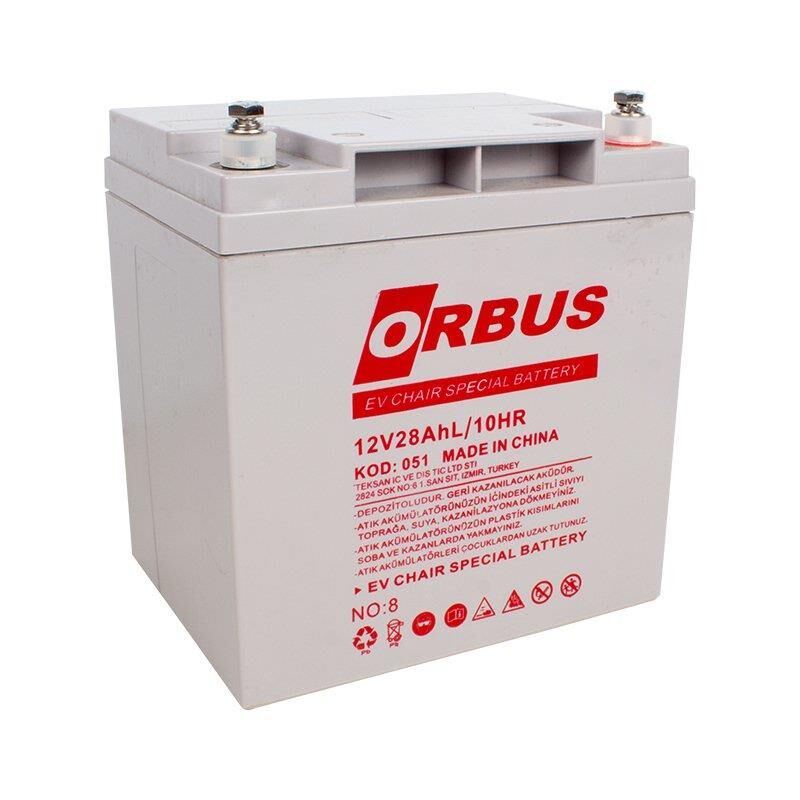 12 VOLT 28 AMPER JEL ENGELLİ SANDALYE AKÜSÜ ORBUS-167*125*175 mm-8,5 kg-DİKEY