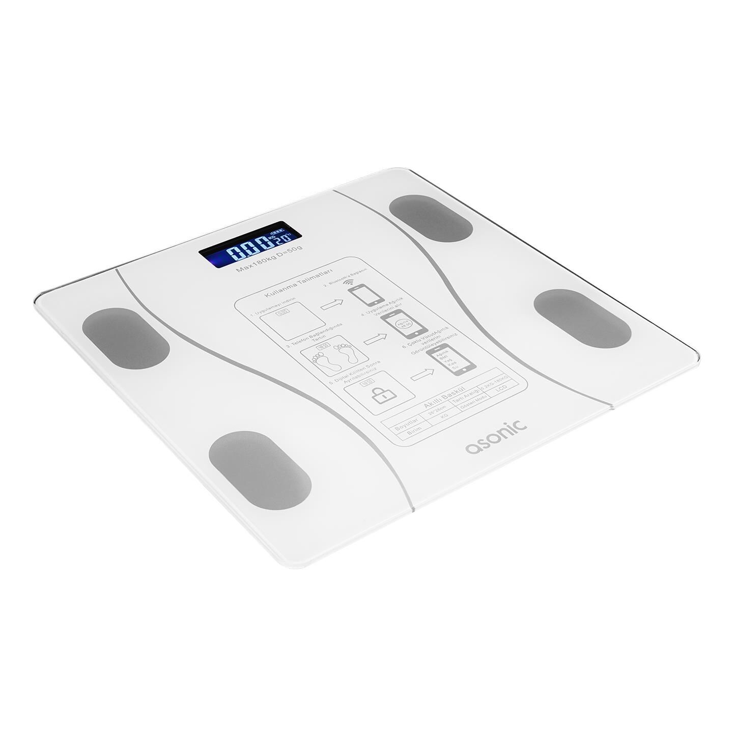 Asonic BS260 Siyah 26x26Cm Digital Bluetooth Baskül Asonic